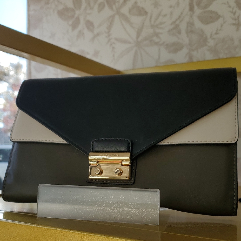 Michael Kors Black and Gray Clutch with Gold Clasp